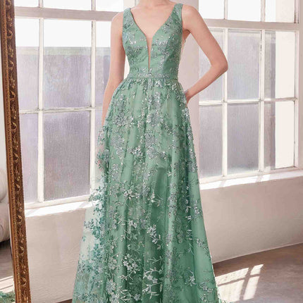 Ladivine Amoris T606 Long Sleeveless Glitter Print A-Line Gown