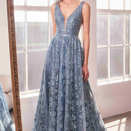 Ladivine Amoris T606 Long Sleeveless Glitter Print A-Line Gown