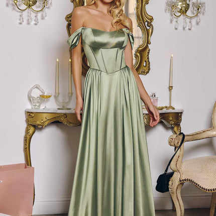 Amoris T612 Long A-Line Strapless Satin Semi-Formal Gown