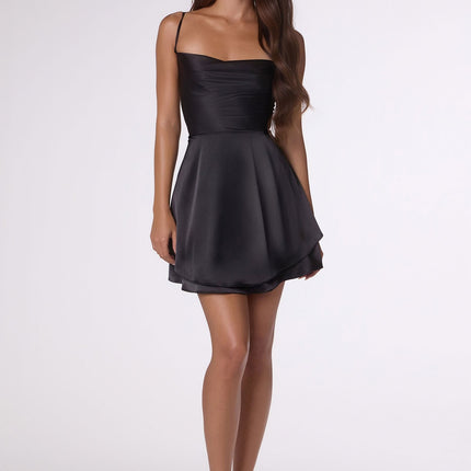 Amoris T616 Fit and Flare Satin Mini Party Dress