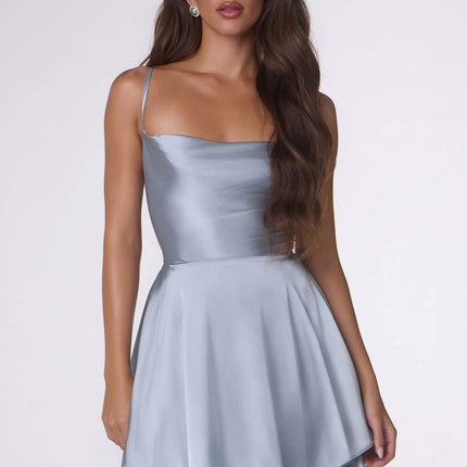 Amoris T616 Fit and Flare Satin Mini Party Dress