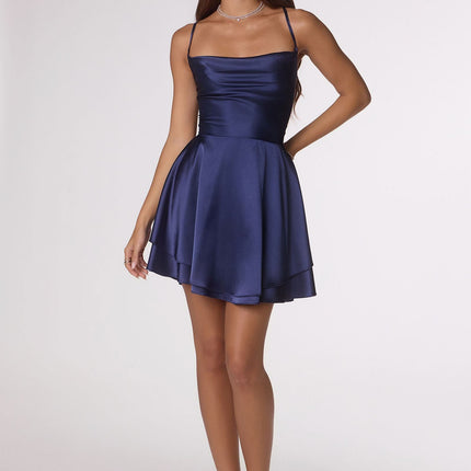 Amoris T616 Fit and Flare Satin Mini Party Dress