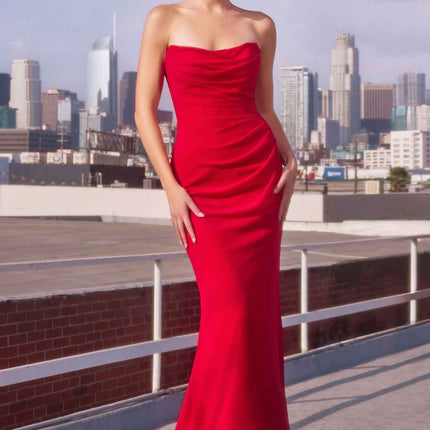 Ladivine Amoris T702 Strapless Scoop Neckline Fitted Chiffon Dress