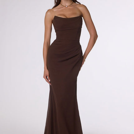 Ladivine Amoris T702 Strapless Scoop Neckline Fitted Chiffon Dress