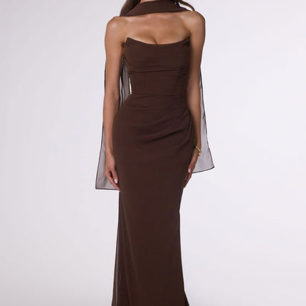 Ladivine Amoris T702 Strapless Scoop Neckline Fitted Chiffon Dress