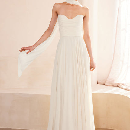 Ladivine Amoris T703W White Dress Strapless A-Line Gown