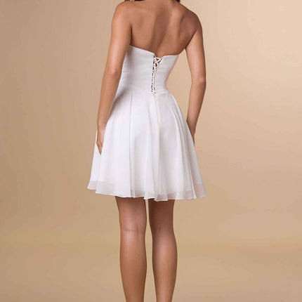 Amoris T709W Short Strapless Off White Chiffon Dress