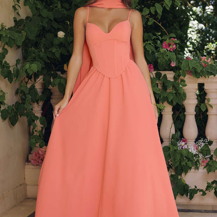 Amoris T711 Long Spaghetti Strap A-Line Chiffon Dress
