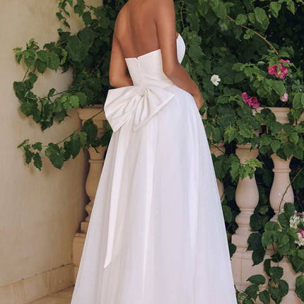 Amoris T712W Strapless Crepe Bodice A-Line Bridal Gown Layered Tulle Skirt