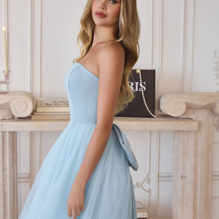 Amoris T712 Strapless Crepe Bodice A-Line Gown Layered Tulle Skirt