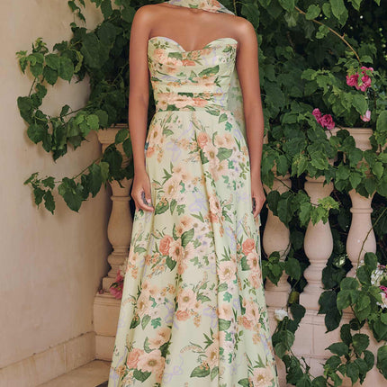 Amoris T717 Floral Chiffon A-Line Gown Corset Back