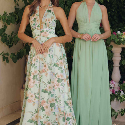 Amoris T719 Floral Printed A-Line Plunging Neckline Gown