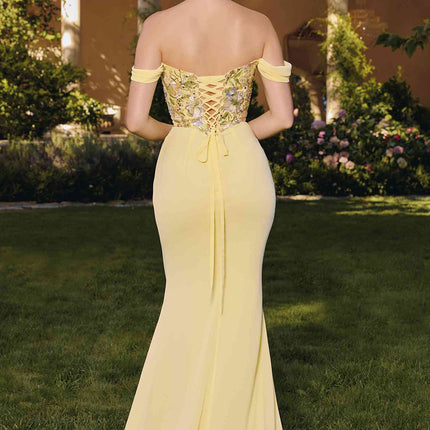 Amoris T721 Off the Shoulder Chiffon Fitted Mermaid Gown