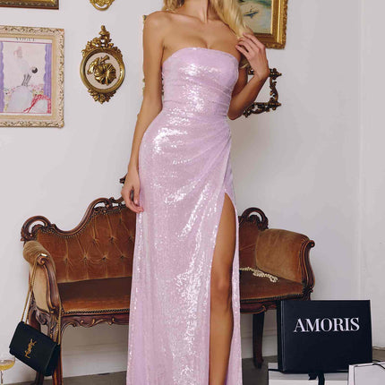 Amoris T724 Sleek Strapless Sequin Fitted Gown