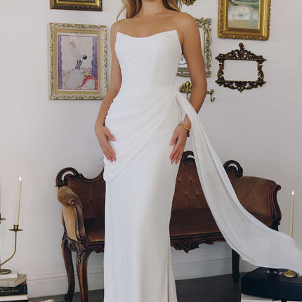Amoris T726W Strapless Side Sash Chiffon Modern Bridal Gown