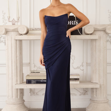 Amoris T726 Strapless Side Sash Chiffon Formal Gown