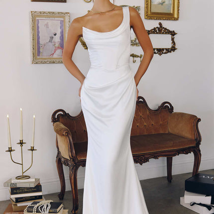 Amoris T727W One Shoulder Fitted Stretch Satin Mermaid Bridal Dress