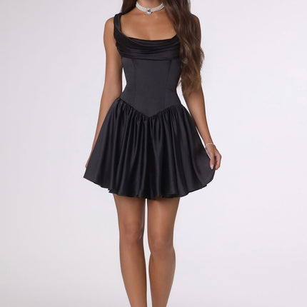 Amoris T735 Soft Satin Flared Mini Dress Adjustable Back