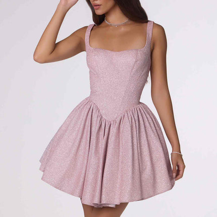 Amoris T738 Short Fitted Bodice Tiered Ruffle Mini Skirt Dress