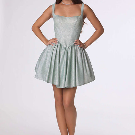 Amoris T738 Short Fitted Bodice Tiered Ruffle Mini Skirt Dress