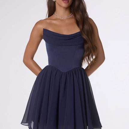 Amoris T740 Strapless Fit and Flare Mini Chiffon Dress