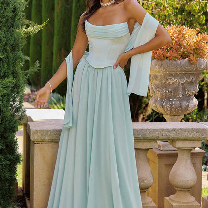Amoris T741 Flowing A-Line Strapless Chiffon Evening Gown