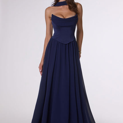 Amoris T741 Flowing A-Line Strapless Chiffon Evening Gown