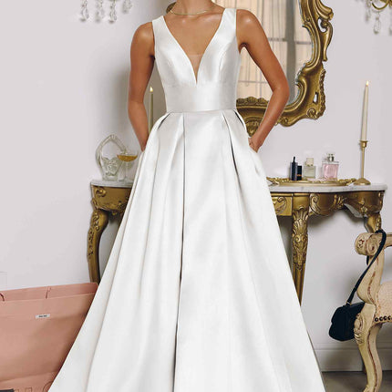 Amoris T814W V-Neckline Satin A-Line Mikado Bridal Gown