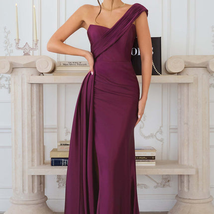 Amoris T817 Long One Shoulder Fitted Evening Dress Side Sash
