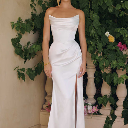 Amoris T820W Removable Strap Stretch Satin Floor Length Modern Bridal Gown
