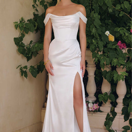 Amoris T820W Removable Strap Stretch Satin Floor Length Modern Bridal Gown