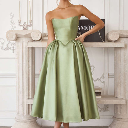 Amoris T822 Elegant Mikado Midi Timeless Strapless Gown