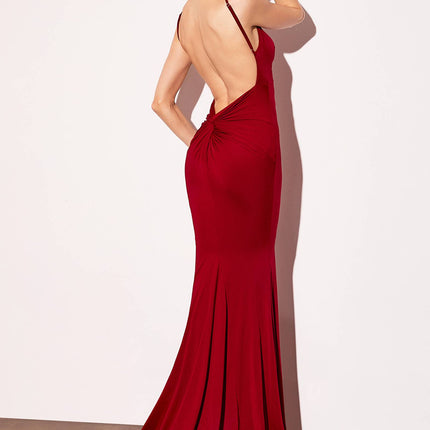 Astee T905 Long V-Neckline Open Back Fitted Evening Gown