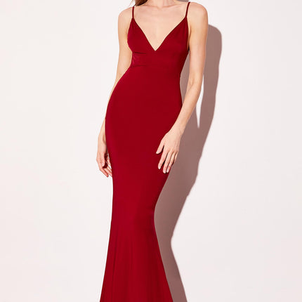 Astee T905 Long V-Neckline Open Back Fitted Evening Gown