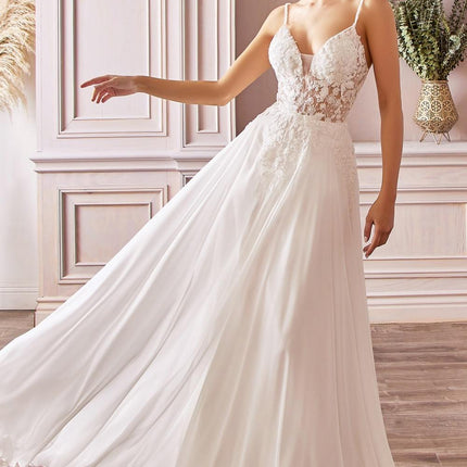 Cinderella Divine TY11 A-Line Chiffon Gown Beaded Embellished Floral Bodice Applique