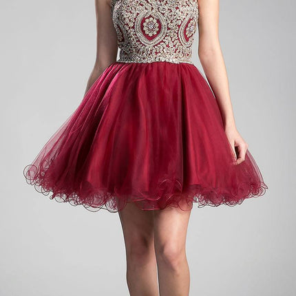 Ladivine UJ0119 Short Appliqued Bodice Halter Tulle Skirt Dress