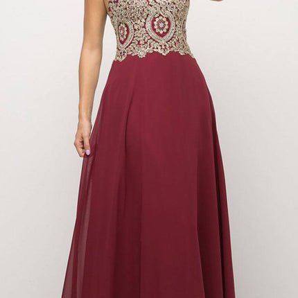 Cinderella Divine UJ0120 A-Line Chiffon Dress Halter Lace Applique Bodice