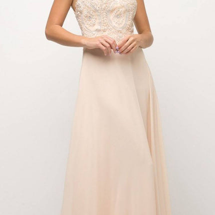 Cinderella Divine UJ0120 A-Line Chiffon Dress Halter Lace Applique Bodice