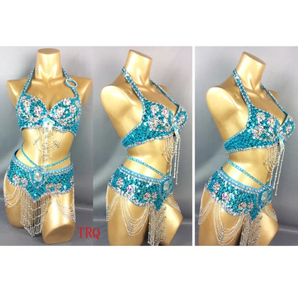 The Stardust Azure Goddess – Handmade Turquoise Feathered Samba & Belly Dance Costume Set