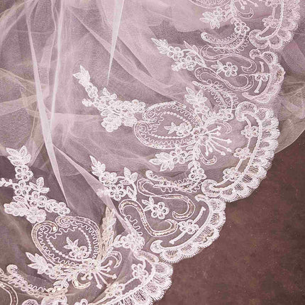 Embroidery Hem Lace Chapel Veil