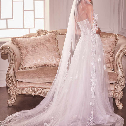 Beaded Floral Edge Chapel Veil