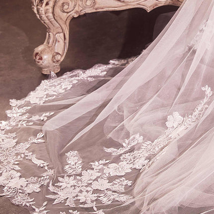 Beaded Floral Edge Chapel Veil