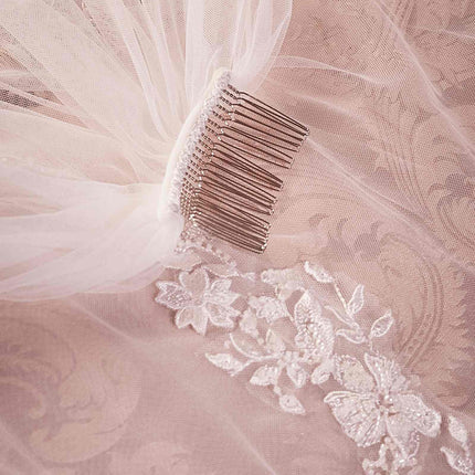 Beaded Floral Edge Chapel Veil