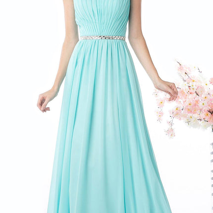 Cinderella Divine W0014 Long Gown Sleeveless Pleated Rhinestone Waist