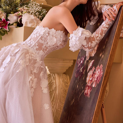 Andrea & Leo WL017 Dress Floral Applique Adorned Strapless Wedding Gown