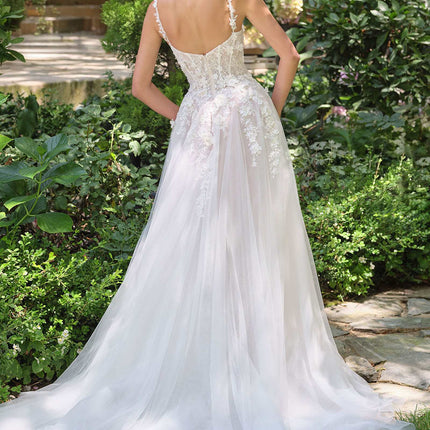 Andrea & Leo WL063 A-Line Wedding Gown Plunging Neckline Floral Straps
