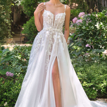 Andrea & Leo WL063 A-Line Wedding Gown Plunging Neckline Floral Straps