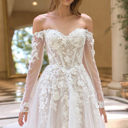 Andrea & Leo WL067 Off the Shoulder Sheer Illusion Sleeves Wedding Ball Gown