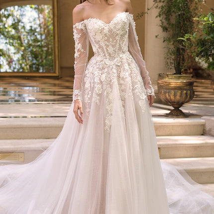 Andrea & Leo WL067 Off the Shoulder Sheer Illusion Sleeves Wedding Ball Gown