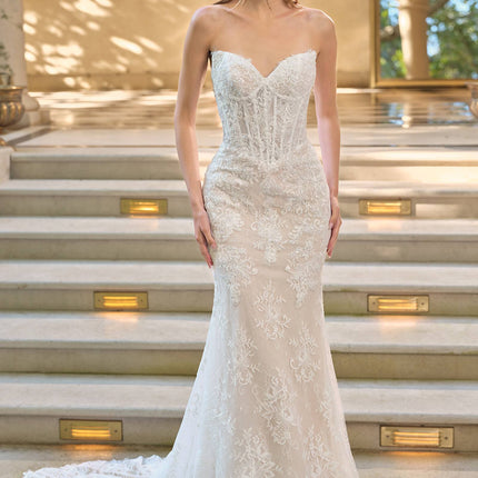 Andrea & Leo WL071 Fit and Flare Lace Overlay Wedding Dress with Bolero Jacket